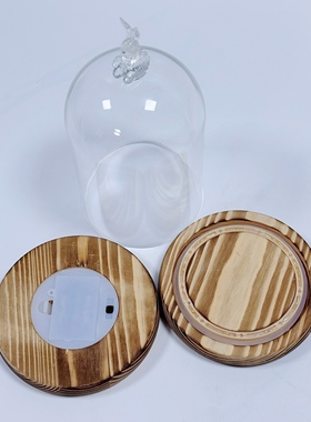 永生花装饰头星星天使防尘玻璃罩炭烧平底底座花房黏土积木摆件