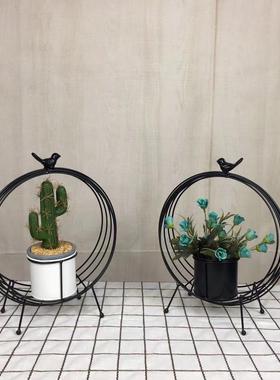 铁艺小鸟圆环花器金色黑色装饰