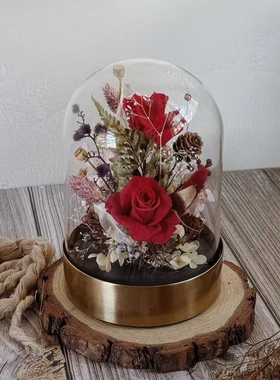 永生花玻璃罩EVA海绵卡扣不掉落电镀金属发光花房DIY花艺装饰花房