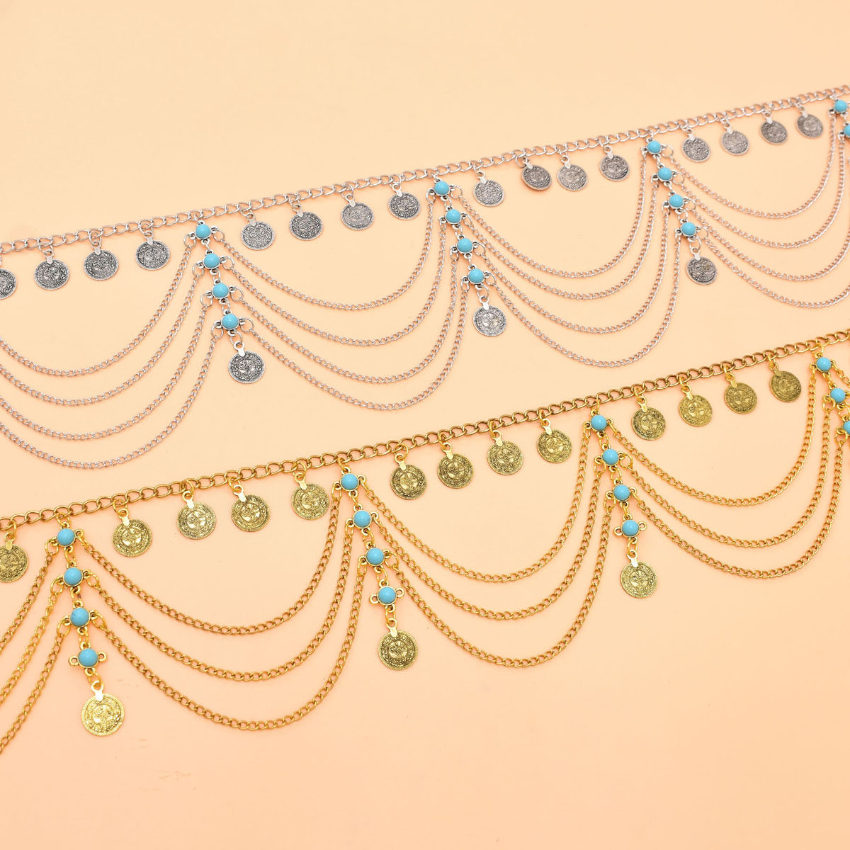 肚皮舞钱币腰链敦煌民族风多层流苏饰品云南写真腰饰长裙束腰腰带 - 图1