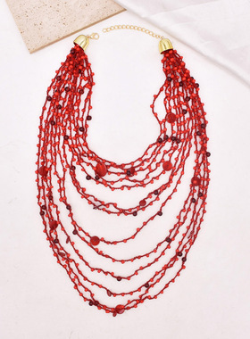 波西米亚多层叠戴串珠项链