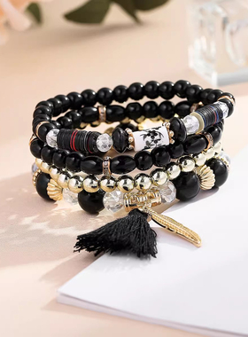 绿色混合材质多层手链女