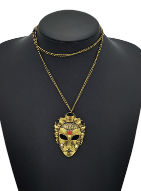 橙色天使翅膀项链女双层链