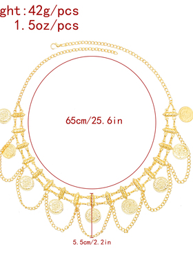 金色钱币流苏古风发饰项链两用