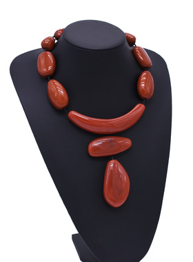 新中式仿红玛瑙几何项链