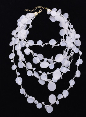 新款多层叠戴白色圆片项链