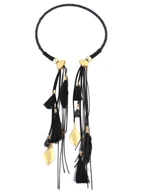 波西米亚风羽毛流苏项链复古做旧长款颈链民族风度假旅拍夸张配饰