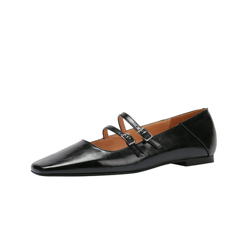 【Evsonen】小众设计平底方头玛丽珍鞋复古扣单鞋女鞋子可踩软跟 - 图3