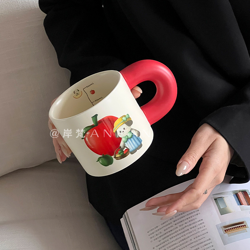 岸梵可爱卡通陶瓷马克杯家用水杯礼品杯创意咖啡杯高颜值喝水杯子 - 图2