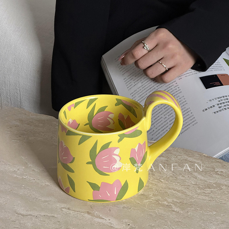 创意马克杯下午茶拿铁杯ins家用咖啡杯法式郁金香设计感小众礼物,淘宝优惠券,粉丝福利购,淘宝优惠卷