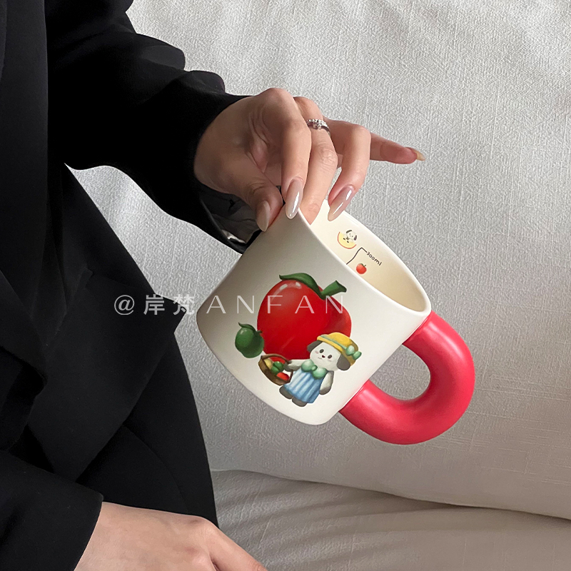 岸梵可爱卡通陶瓷马克杯家用水杯礼品杯创意咖啡杯高颜值喝水杯子 - 图3