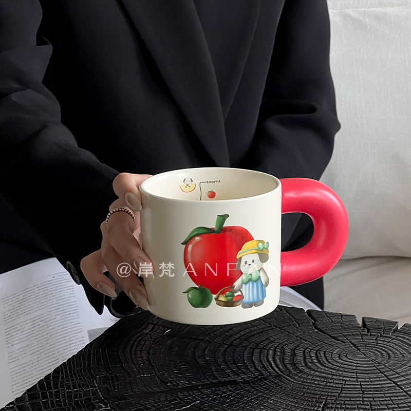 岸梵可爱卡通陶瓷马克杯家用水杯礼品杯创意咖啡杯高颜值喝水杯子 - 图1