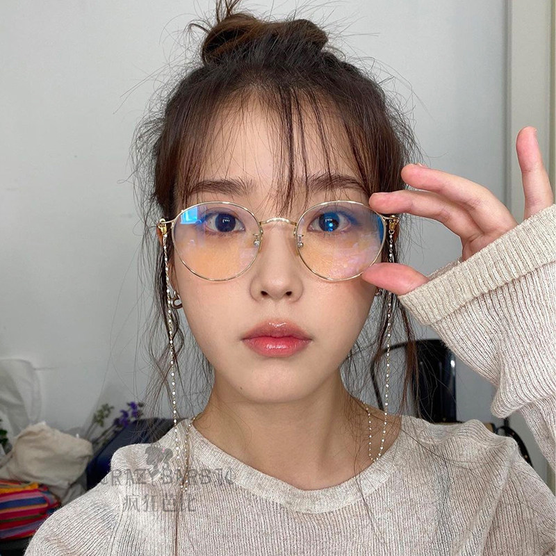 iu同款眼镜链挂脖明星同款口罩链潮酷金色流苏珍珠链子眼镜装饰女