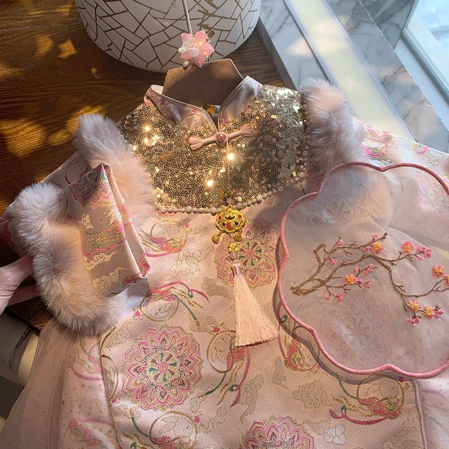 女童拜年服夹棉2025新款冬装公主裙旗袍小童女宝宝周岁洋气礼服潮,淘宝优惠券,粉丝福利购,淘宝优惠卷