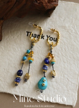 Mine Studio·天然绿松石小天眼串珠项链毛衣链不对称耳环手链女