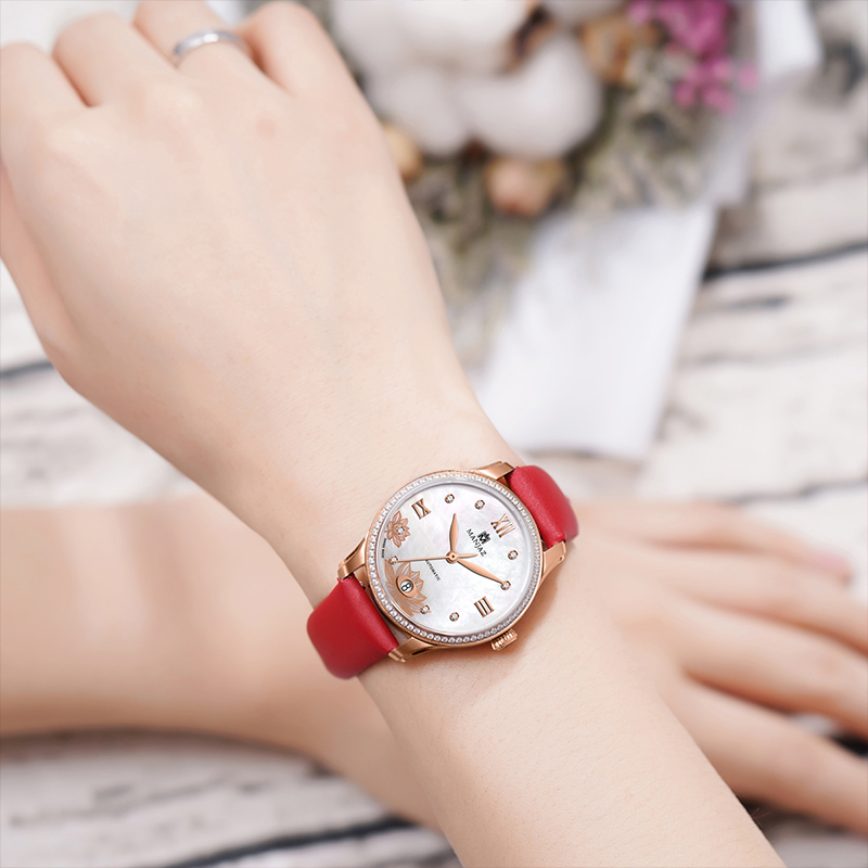 Manjaz名爵瑞士手表女士全自动机械女表品牌手表镶钻简约气质正品