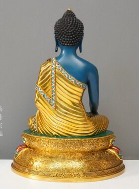 尼泊尔工艺彩绘热矿彩着色不动佛纯铜手工錾刻铜佛像摆件