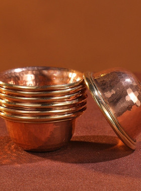 尼泊尔红铜手工锤纹藏式供水碗