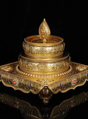 慧宝37供曼扎盘F款黄铜优质曼茶盘带四方形托盘家居供奉装饰摆件