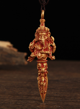 藏式纯铜象鼻财神金刚杵吊坠饰品