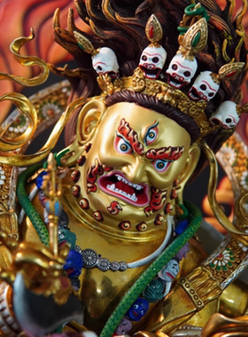 密宗尼泊尔工艺纯铜彩绘六臂大黑天六臂玛哈噶拉佛像铜制摆件