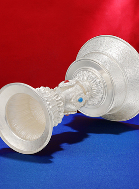 复古纯银八吉祥镶宝石酥油灯供具