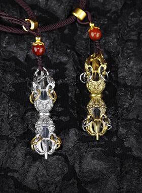 S925银做旧复古帕拉杵王吊坠挂坠五股金刚杵愤怒莲师项坠银铜可选