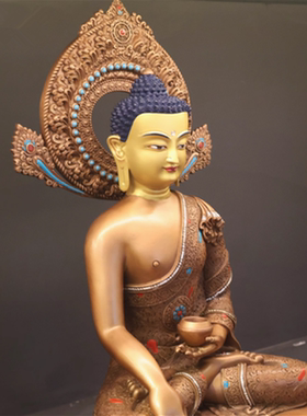 藏传尼泊尔工艺紫铜红棕色三宝佛