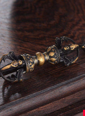 黄铜鎏金五股金刚杵吊坠铜做旧普巴杵项链精细雕刻随身挂坠挂件