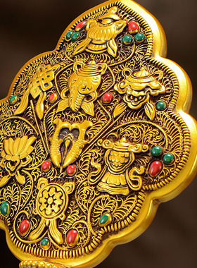 藏式手工树脂彩绘八吉祥雕花摆件