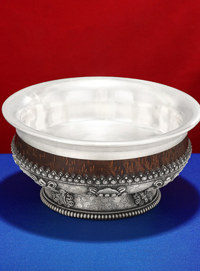 西藏藏式七供杯酥油茶碗包银木碗