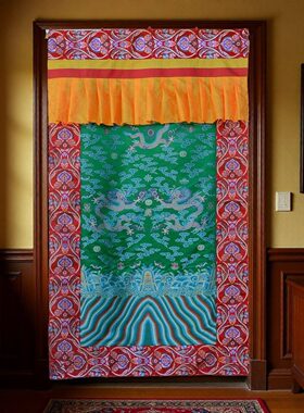 双层加厚龙纹门帘供佛装饰布置蓝白红绿黄隔断窗佛前帘185*100cm