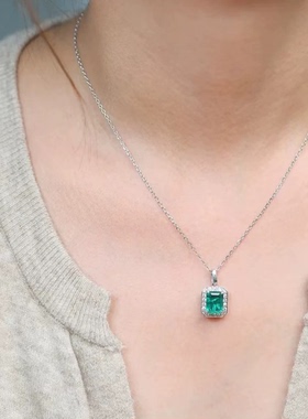 祖母绿宝塔切项链s925纯银2克拉