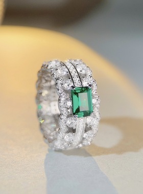 IBIs925纯银1克拉祖母绿切钻戒