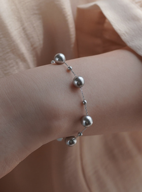 如帆小众时尚通勤大小灰珍珠手链925纯银简约气质手串手环女60351
