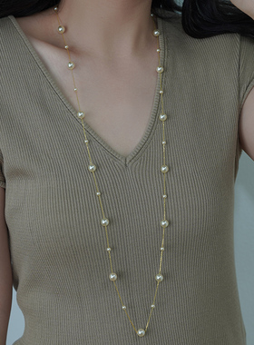 如帆小众设计羽黄金满天星毛衣链925纯银轻奢气质配饰长项链40861