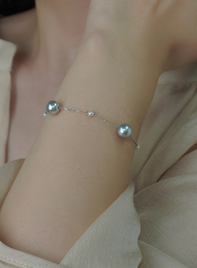 如帆小众轻奢高级感三颗灰珍珠手链925纯银简约通勤手串女409136
