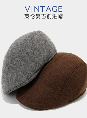 男士毛呢鸭舌帽纯色贝雷帽休闲复古前进帽春秋季遮阳帽女秋冬帽子