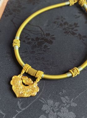 古风汉服配饰锦鲤锁项链粗项圈岫玉百搭如意锁中式项链绳圈复古