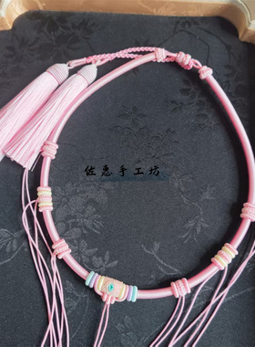 4mm粉蓝色项圈7挂抽拉绳带流苏女宝款手工编织绳金银吊坠项链绳