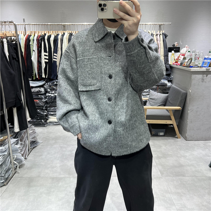 轻奢高级感翻领双面羊毛呢大衣男秋冬美式复古宽松廓形衬衫款外套,淘宝优惠券,粉丝福利购,淘宝优惠卷
