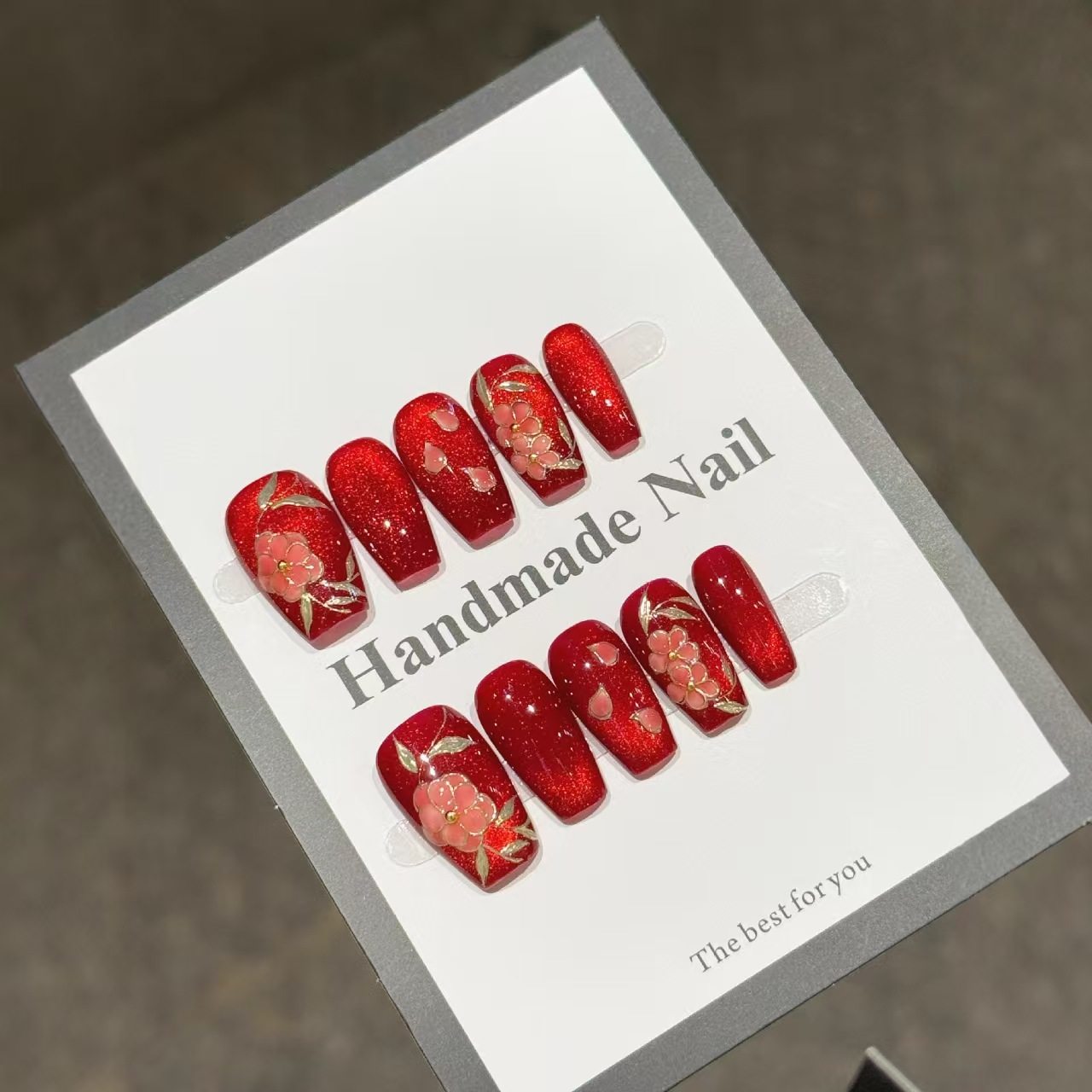 【花开富贵】高级红宝石纯手工穿戴甲手绘小花新年氛围感显白美甲,淘宝优惠券,粉丝福利购,淘宝优惠卷