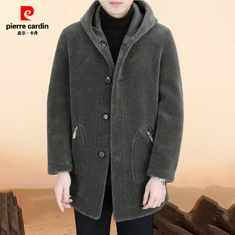 皮尔卡丹冬季新款皮毛一体保暖高档翻领羊毛外套男士皮草男装大衣,淘宝优惠券,粉丝福利购,淘宝优惠卷