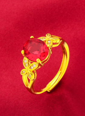 礼物礼品首饰礼物蝴蝶结戒指绿色红色蓝色玻璃钻戒指时尚女士开口