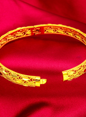 礼物礼品首饰中式婚礼道具生日礼物手镯新娘结婚龙凤手镯铜镀礼物