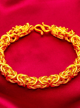 礼物礼品首饰新款男士布纹龙头项链仿越南饰品霸气镀金网红土豪金