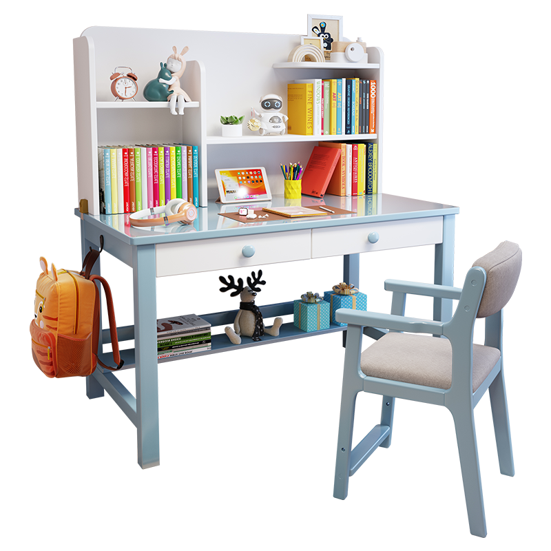 实木书桌书架一体桌家用卧室儿童学习桌简约写字桌中小学生写字台 - 图3