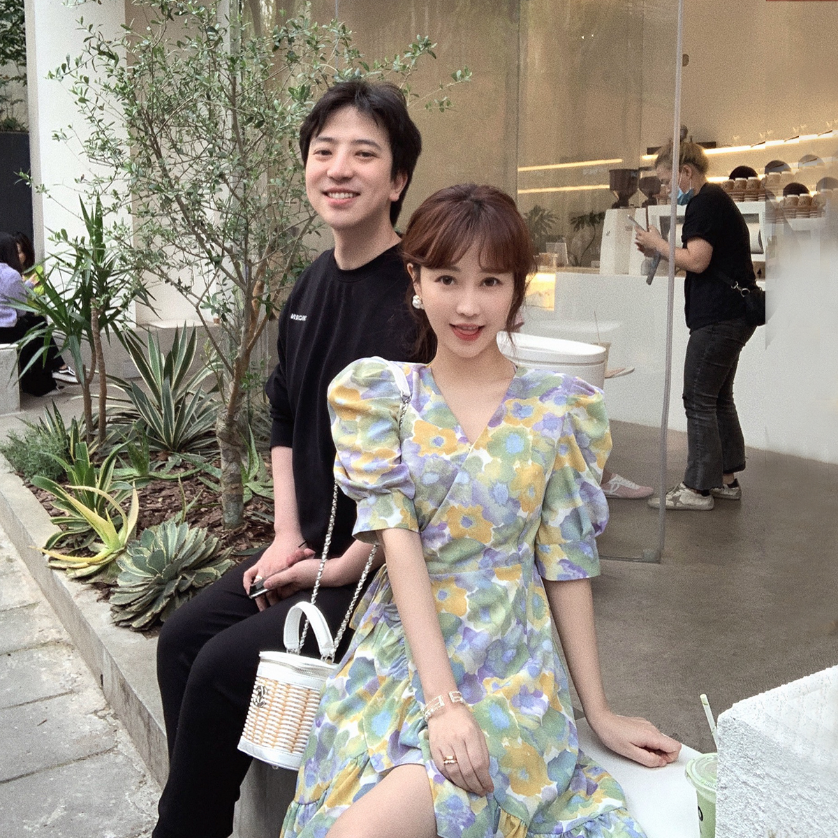 紫色v领碎花雪纺2020新款夏季法式 MIMIUS ULULU连衣裙