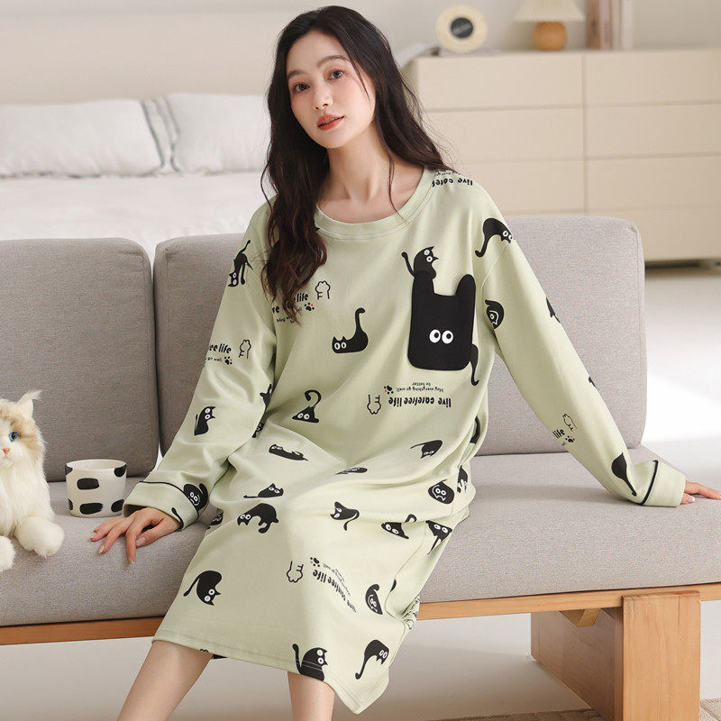 可睡裙女春秋季纯棉圆领2026年宽松简约可外穿连衣裙家居服,淘宝优惠券,粉丝福利购,淘宝优惠卷