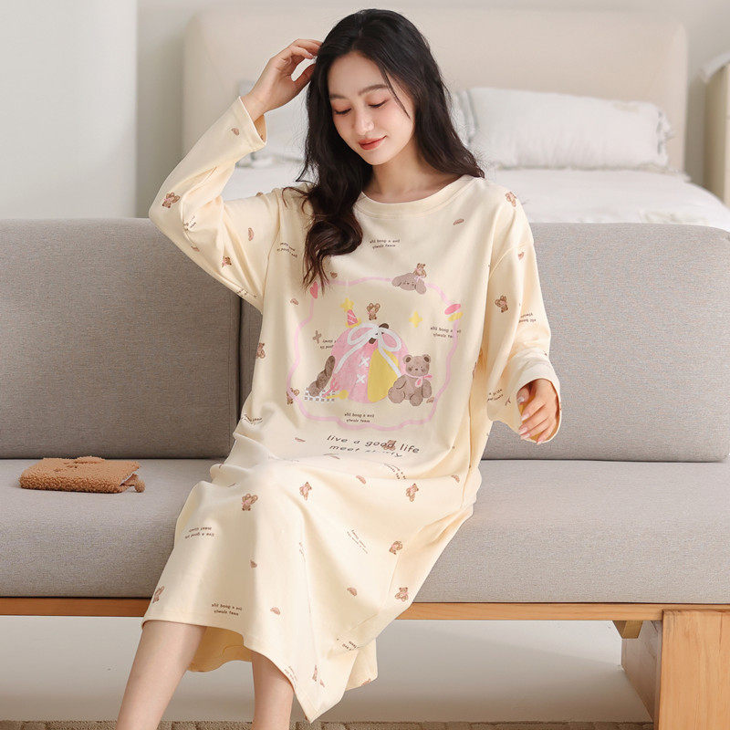 可睡裙女春秋季纯棉圆领2026年宽松简约可外穿连衣裙家居服,淘宝优惠券,粉丝福利购,淘宝优惠卷